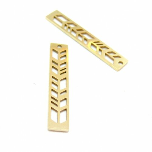 Ps11760792 pax 1 pendentif rectangle long et travaillée 35 mm, acier inoxydable coloris doré