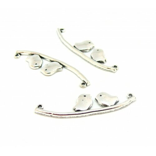 Ps1145210 pax 4 connecteurs, oiseaux sur branche 43 mm, metal coloris argent antique