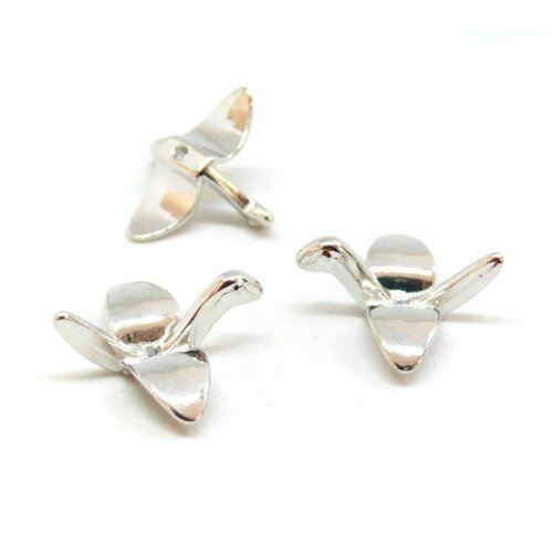 Ps1114758 pax 4 pendentifs, breloques oiseau origami 3d 24 mm, métal coloris argent platine