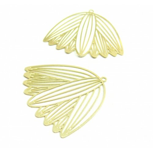 Ae116212 lot de 2 estampes pendentif filigrane fleur papyrus 37 mm cuivre coloris doré