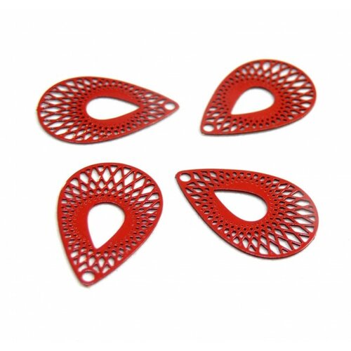 Ae117334 pax 6 estampes, pendentif,  filigrane, goutte mandala 19 mm, cuivre coloris rouge