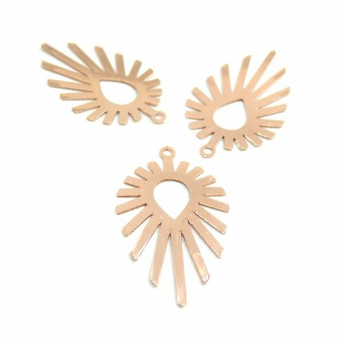 Ae113145 lot de 4 estampes - pendentif filigrane géométrique - art déco  17 par 29mm - cuivrel coloris or rose