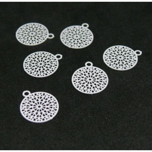 Ae1112088 lot de 6 estampes - pendentifs mandala 10 mm - laiton coloris blanc