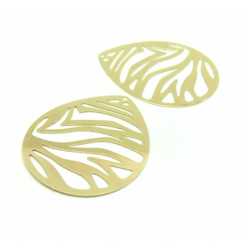 Ae116790 lot de 2 estampes - pendentifs goutte zebrée 45 mm - laiton coloris doré