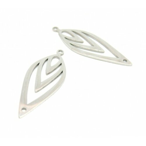 Ps11765791 pax 2 pendentifs, connecteurs marquise 38 mm,  acier inoxydable coloris argenté