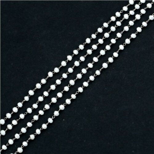 Ps110236279 pax 0.25 mètre - chaine - perles en verre facettée blanche 3.5 par 2mm - acier inoxydable - base argenté