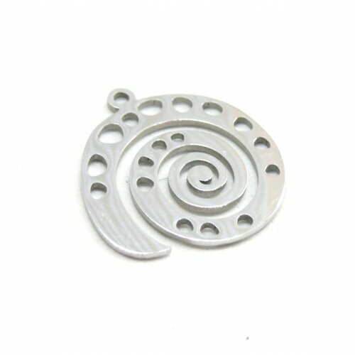 Ps11760813 pax 1 pendentif coquillage 22 mm,  acier inoxydable coloris argenté