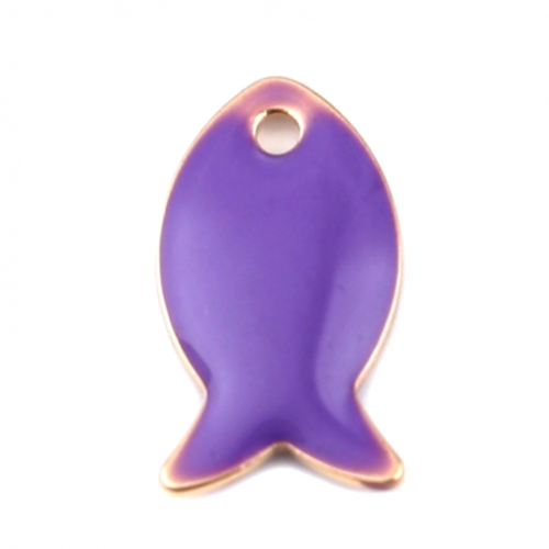 Ps11668002 pax 5 pendentifs poisson violet style emaillé 14 mm metal couleur doré