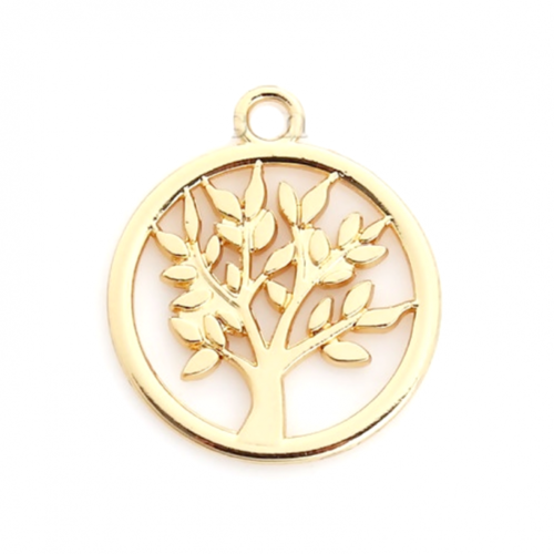 Ps11011254 pax 4 pendentifs breloque arbre dans médaillon 20 mm  couleur doré