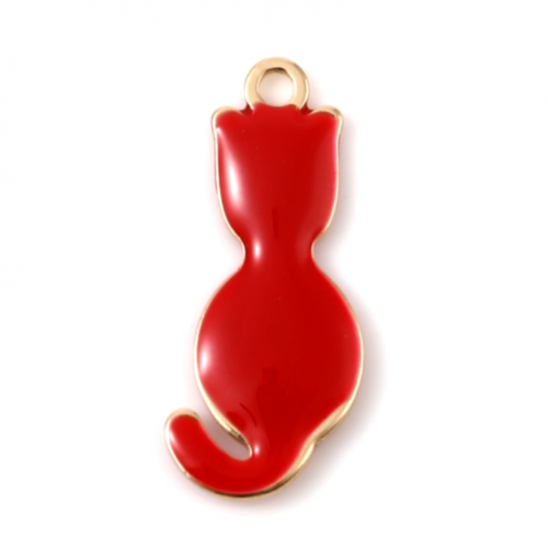 Ps11733893 pax 2 pendentifs chat rouge style emaillé 18 mm metal couleur doré