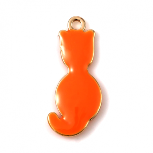 Ps11733897 pax 2 pendentifs chat orange style emaillé 18 mm metal couleur doré