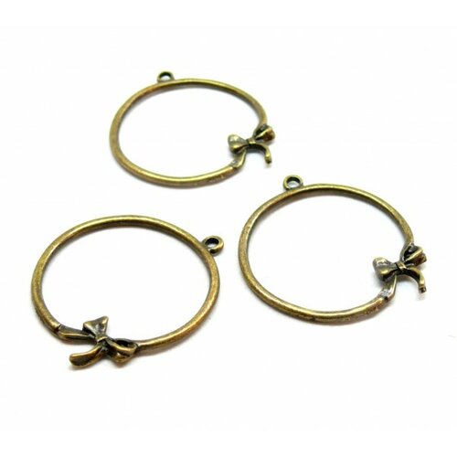 Ref 57 pax 10 pendentifs rond avec nœud métal coloris bronze