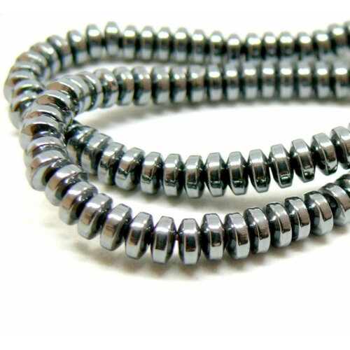 Hd01523  lot 1 fil d'environ 185 perles rondelles, hématite rondelles 4 mm coloris gris métallisé
