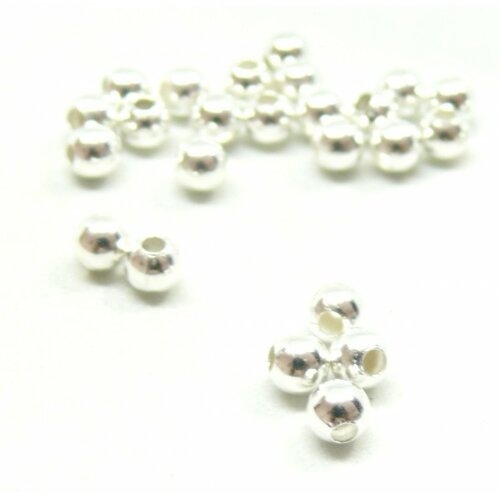 Kk0133010as  pax 40 perles intercalaires bille 2.3 mm, laiton plaqué argent 925