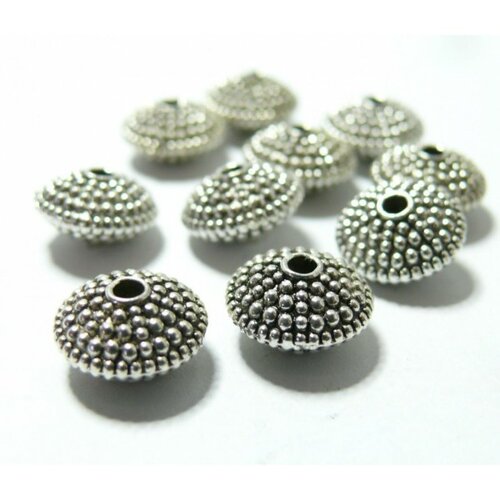 Ref 43 pax 10 perles intercalaires ovales avec picot 11 par 6mm  métal coloris argent antique