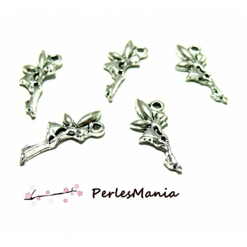 Ref 2d1199 pax 20 pendentifs petites fées clochette 18 mm métal couleur argent antique