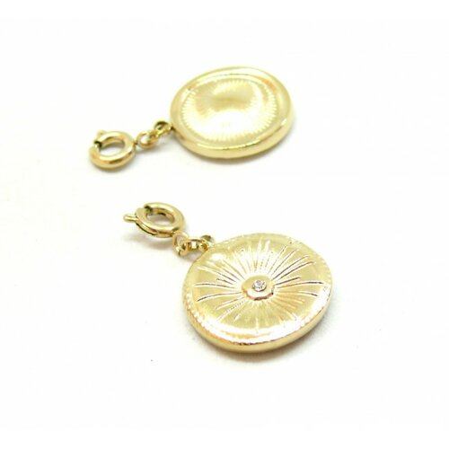 Ps11830407 pax 1 pendentif  avec mousquetons  rond avec rhinestone 17 mm  - doré en acier inoxydable 304 - pour bijoux raffinés