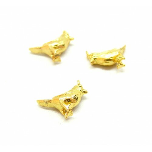 Ps110103346 pax 2 pendentifs oiseau 3d 12 mm cuivre coloris dore