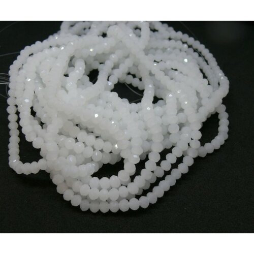 Ha034j lot 1 fil d'environ 130 perles à facettes rondelles en verre 4 par 3mm blanc laiteux couleur d05