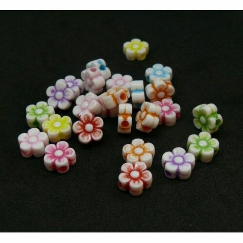 Hr789m pax 30 pendentifs, perles intercalaires fleurs 9 mm acrylique multicolores