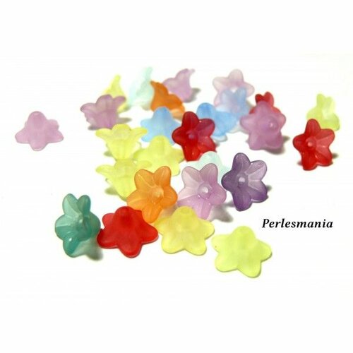 H11554 pax 50 petites fleurs acrylique multicolores