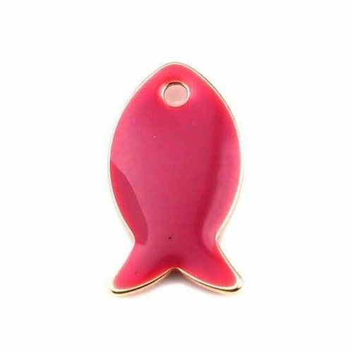 Ps11668010 pax 4 pendentifs poisson rose foncé style emaillé 14 mm metal couleur doré