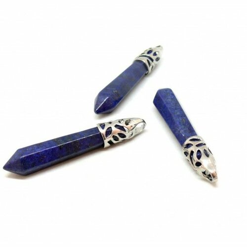 Bu11130527181052 pax 1 pendentif grand pendule lapis lazuli, yoga healing  62mm, métal coloris argent