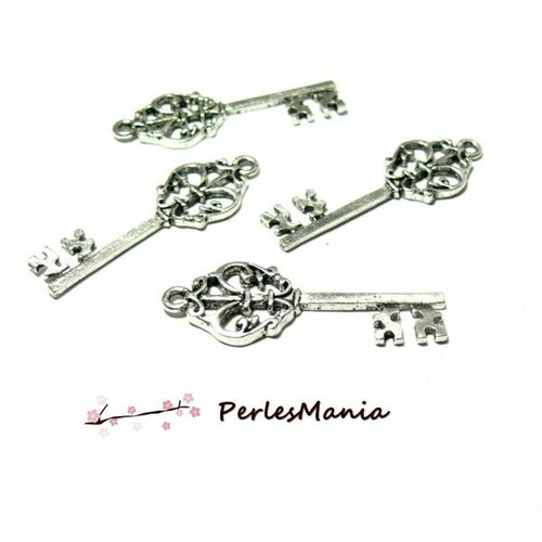 Ps11104034 pax 10 supports de pendentif clefs, clés métal couleur argent antique