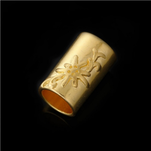 Ps110080282 pax 5 perles intercalaires slide passant - cylindre tube avec fleur 20 mm - métal finition doré