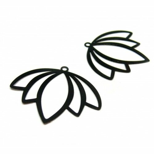 Ae116954 lot de 2 estampes - pendentif filigrane bourgeon, fleur 35 par 30mm - cuivre coloris noir