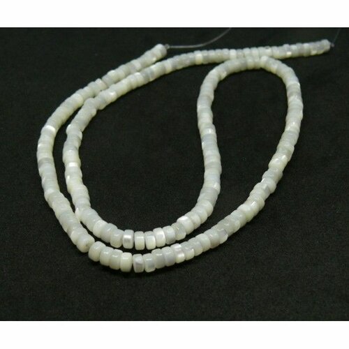 Ps11765603 lot de 10 cm de perles de nacre véritable blanc crème rondelles  4 par 2 mm