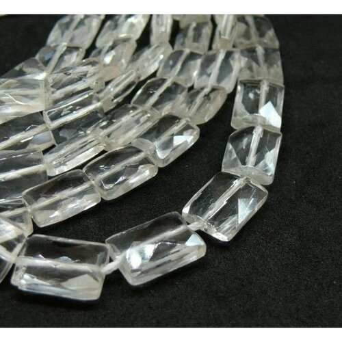 Lot de 6 perles forme rectangle à facettes  9 par 13 mm cristal de roche grade a