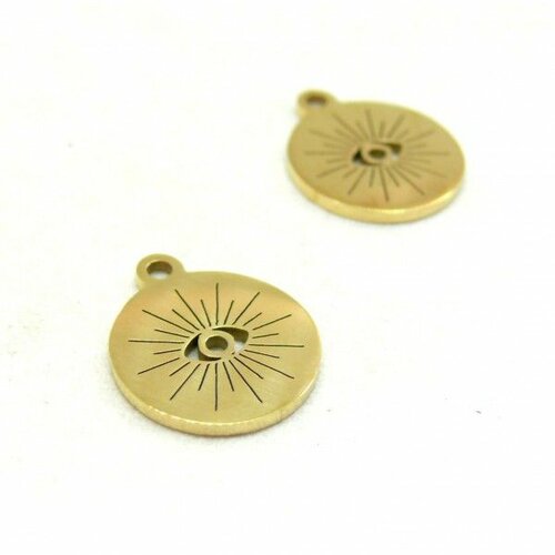 Ps11832362 pax 1 pendentif - médaille œil de la protection- 12 mm - doré en acier inoxydable 304 - pour bijoux raffinés