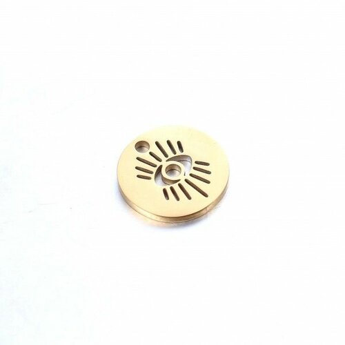 Bu11211120113733 pax 2 pendentifs, breloques - médaille avec œil de la protection - 12 mm - doré en acier inoxydable 304
