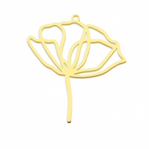 Ps11846894 pax 1 pendentif fleur sur tige 38 mm, acier inoxydable finition doré