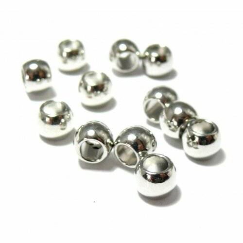 Ps110125690 pax 20 perles intercalaires 7mm trou 4mm metal couleur argent platine