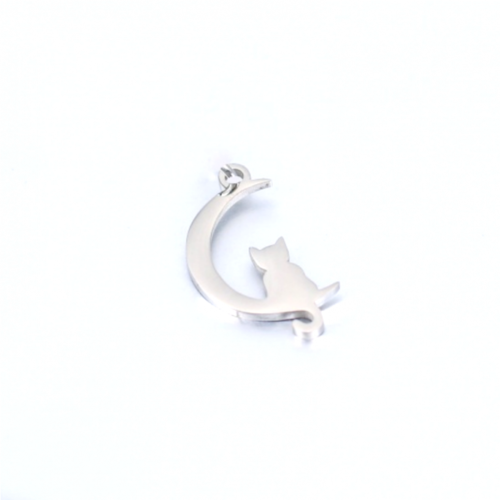 Ps11843149 pax 2 pendentifs chat sur lune 16 mm - argenté en acier inoxydable 304 - pour bijoux raffinés