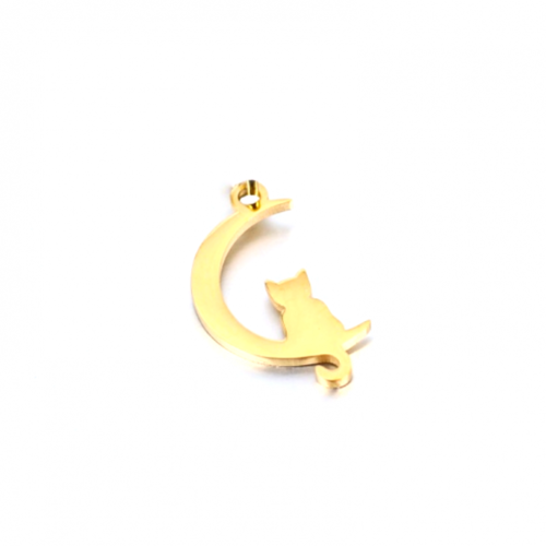 Ps11843147 pax 1 pendentif chat sur lune 16 mm - doré en acier inoxydable 304 - pour bijoux raffinés