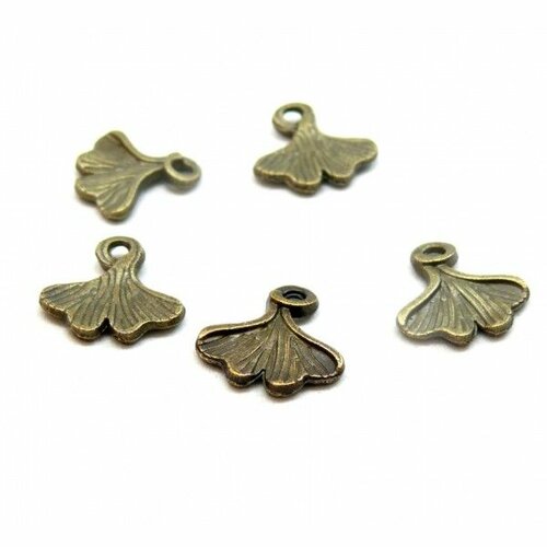 Ps11856604 pax 20 pendentifs feuille ginkgo biloba 13mm métal finition bronze