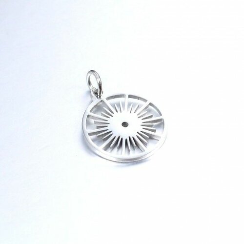 Bu11211102133057bis pax 2 pendentifs - soleil dans cercle avec anneau- argenté en acier inoxydable 304 - pour bijoux raffinés