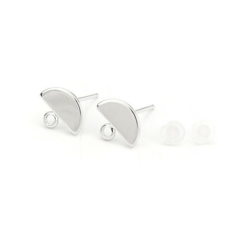 Ps110126444 pax 1 paire boucle d'oreille puce demi cercle 10mm avec attache cuivre finition platine 18kt