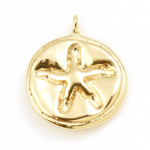 Ps11833921 pax 1 pendentif médaille étoile de mer 15mm cuivre plaqué or 18kt
