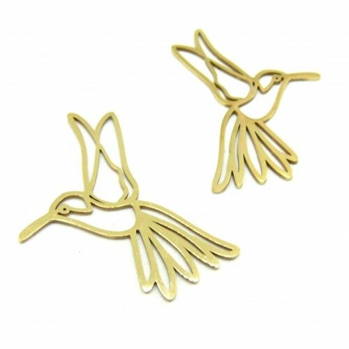 Hs105la7432 pax 1 pendentif oiseau, colibri 39mm, acier inoxydable finition doré placage sous vide