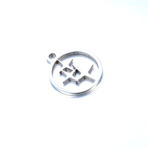 Ps11843144 pax 1 pendentif médaillon, triple étoile  12 mm - argenté en acier inoxydable 304 - pour bijoux raffinés