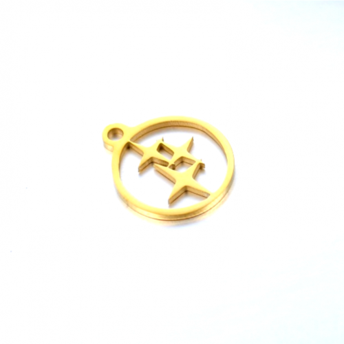 Ps11843145 pax 1 pendentif médaillon, triple étoile  12 mm - doré en acier inoxydable 304 - pour bijoux raffinés
