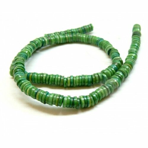 Ps11750585 lot d'un fil de 38 cm perles nacre véritable vert rondelles  6mm