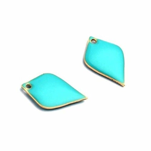 Ps11669578 pax 4 sequins émaillés pétaline, losange arrondi 18 par 12mm bleu turquoise