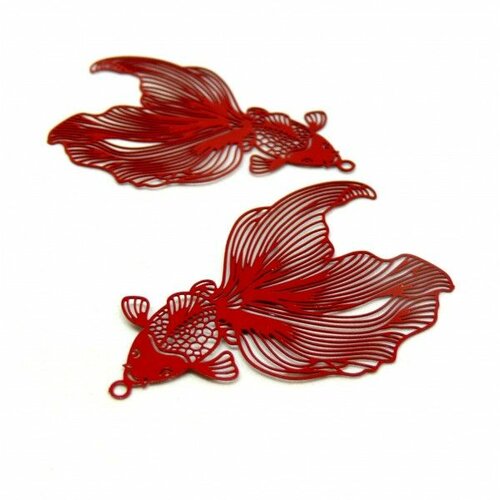 Ps11846241 pax 4 pendentifs filigrane, poissons de combat 49 mm coloris rouge