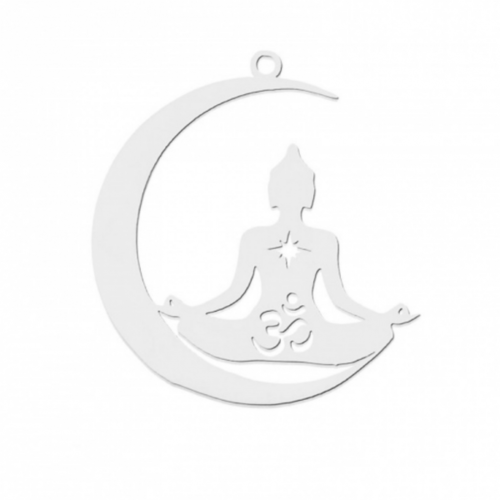 Ps11846897 pax 1 pendentif -bouddha ohm 32mm - argenté en acier inoxydable  - pour bijoux raffinés