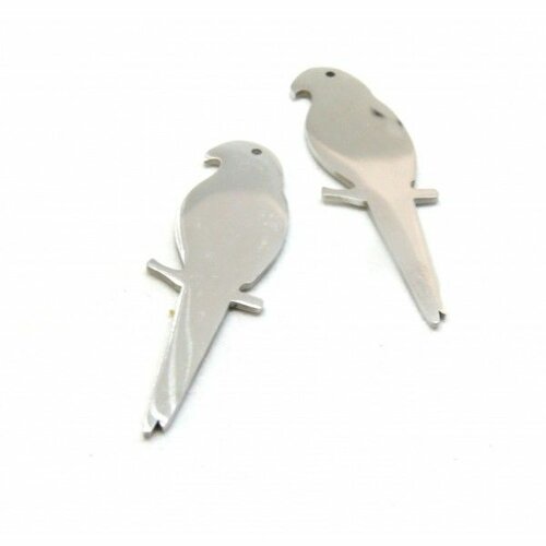 Ps11846819 pax 1 pendentif - oiseau perroquet 40mm - argenté en acier inoxydable  - pour bijoux raffinés